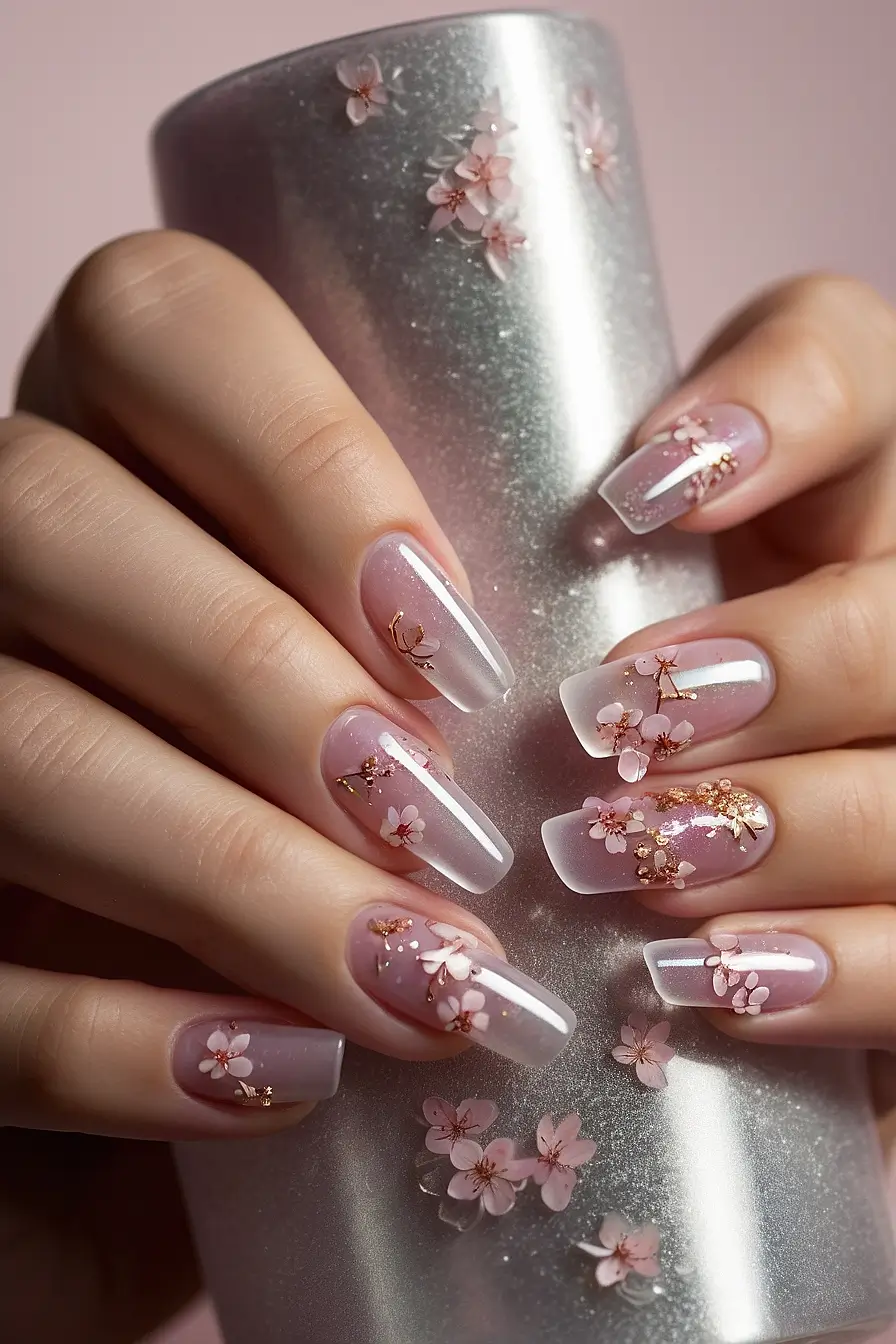 CLEAR PINK ACRYLIC NAILS 13