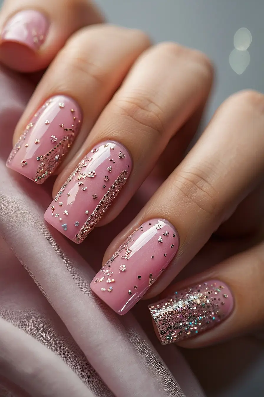 HOT PINK NAILS WITH GLITTER 12