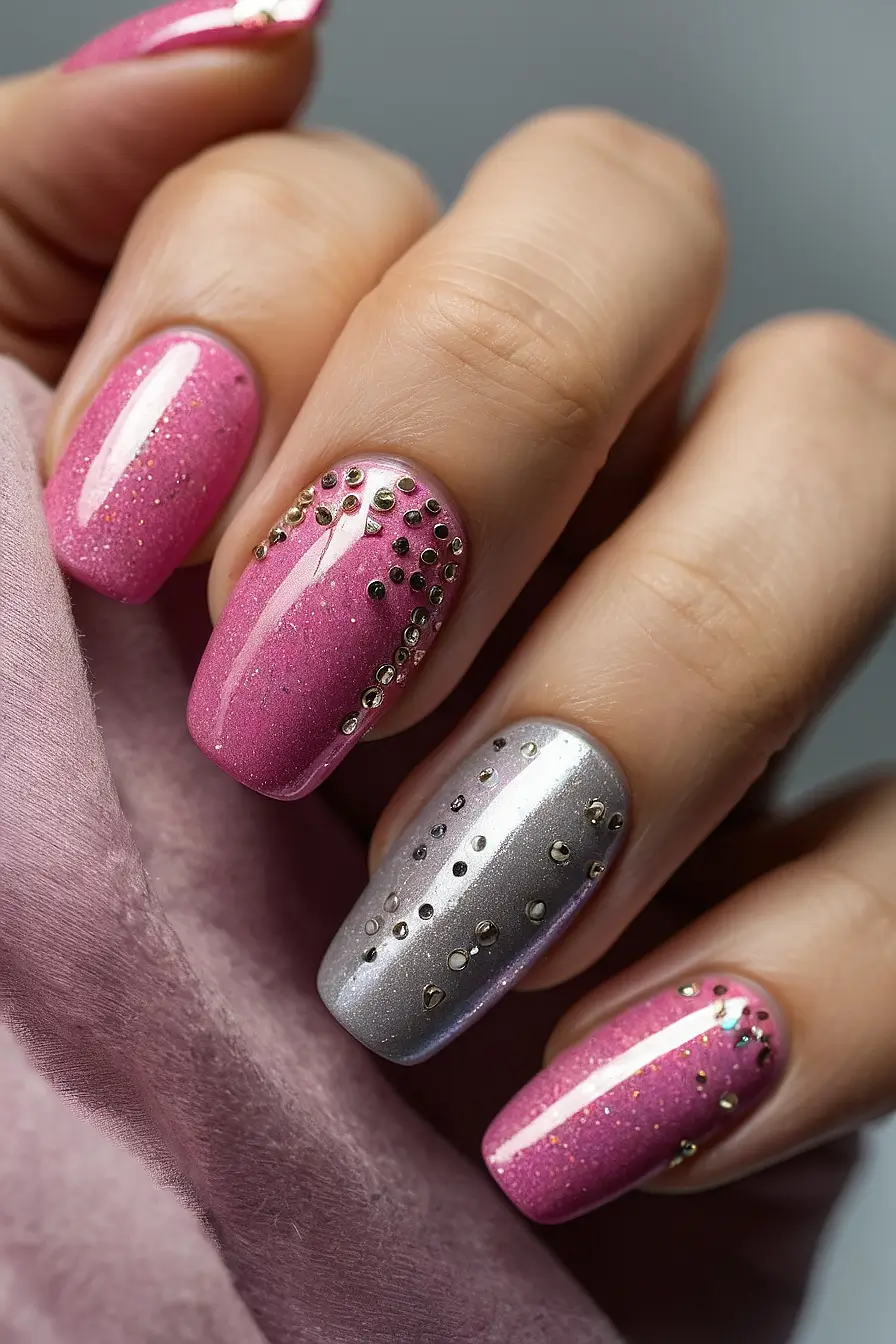 HOT PINK NAILS WITH GLITTER 19