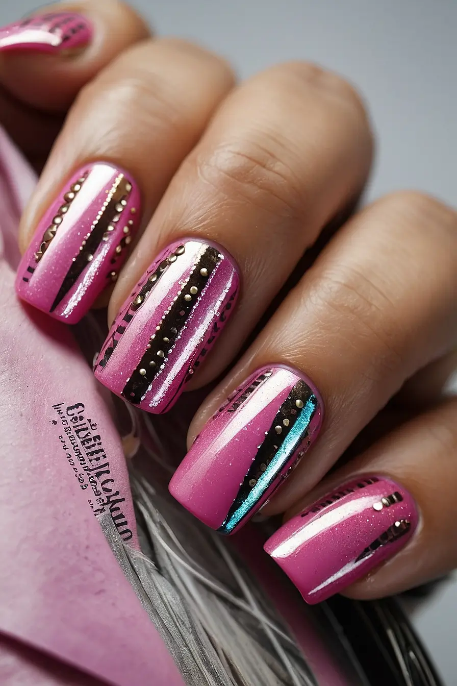 HOT PINK NAILS WITH GLITTER 21