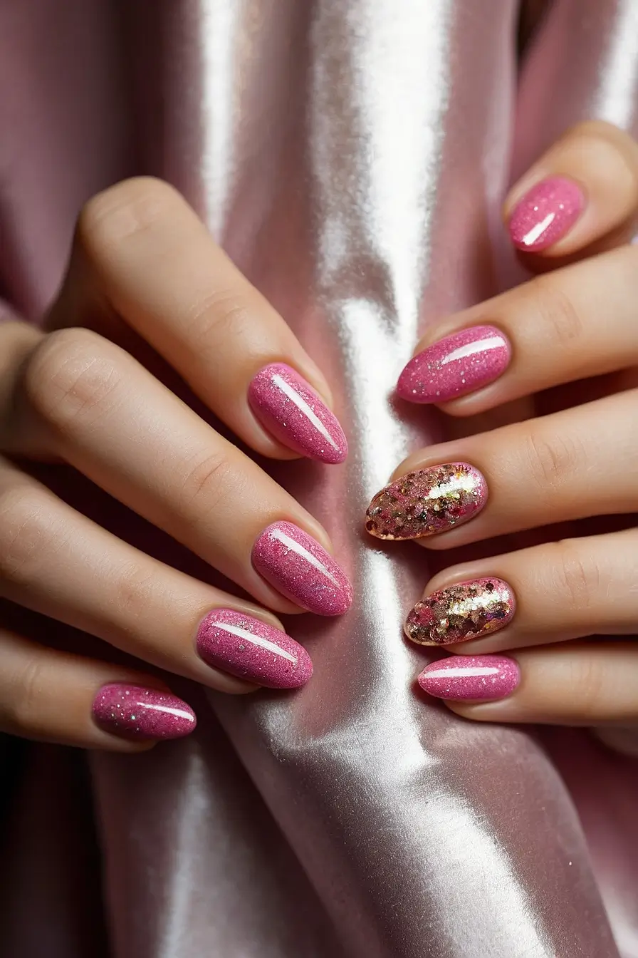 HOT PINK NAILS WITH GLITTER 23