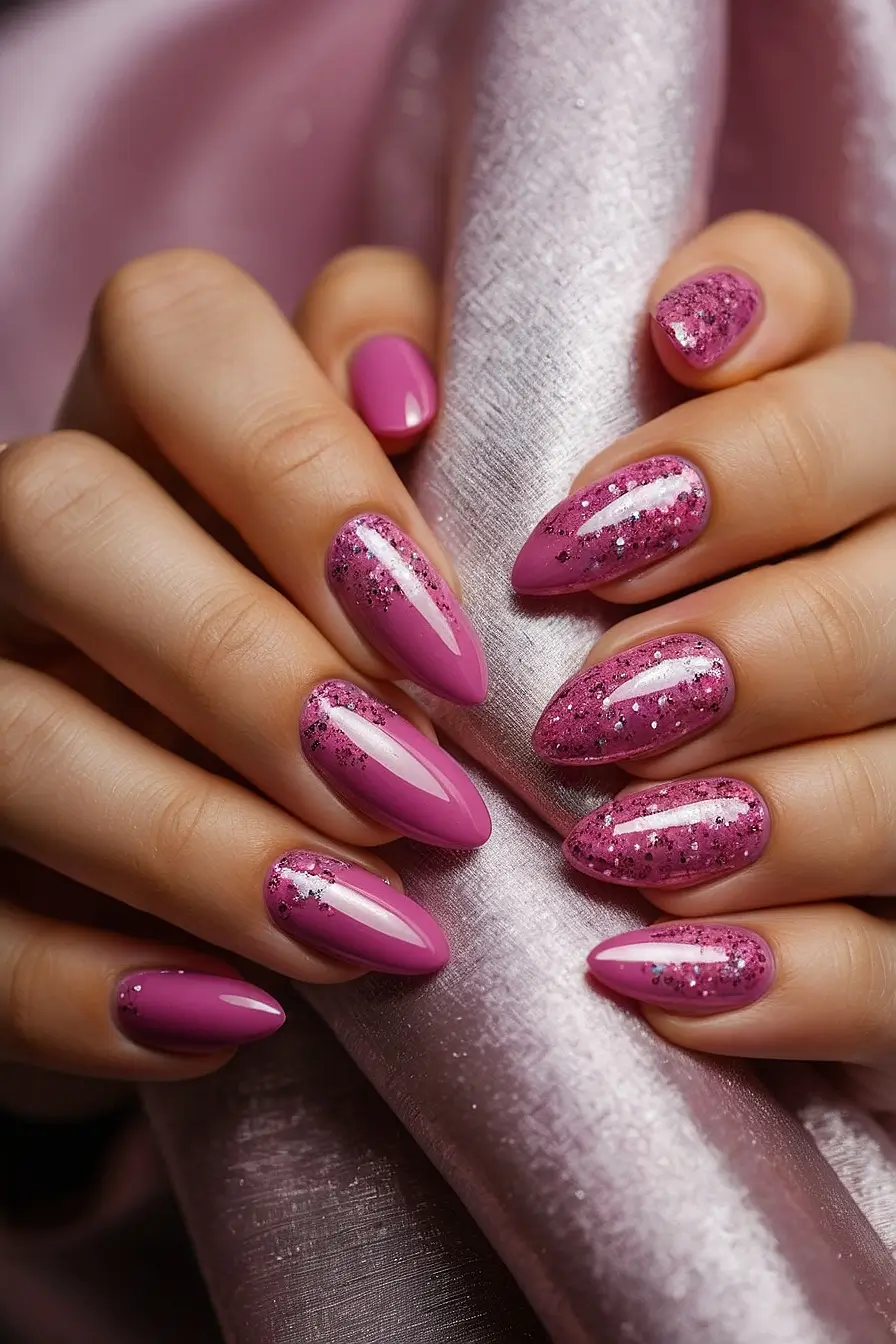 HOT PINK NAILS WITH GLITTER 24