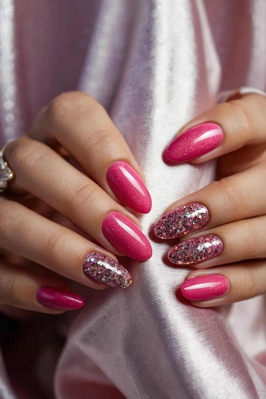 HOT PINK NAILS WITH GLITTER 26