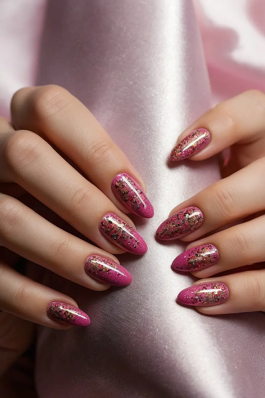 HOT PINK NAILS WITH GLITTER 27