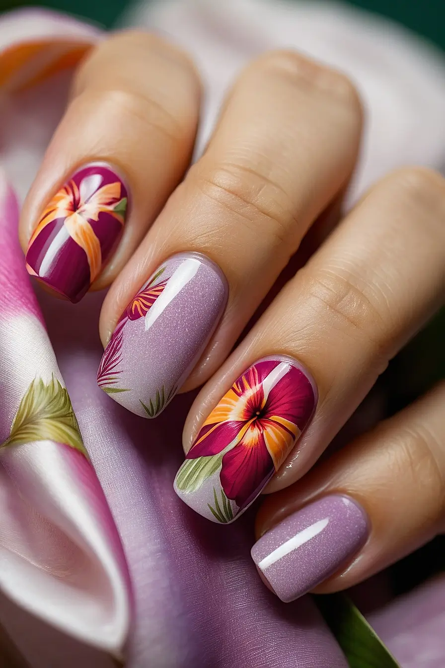 Hibiscus Flower Nails 2
