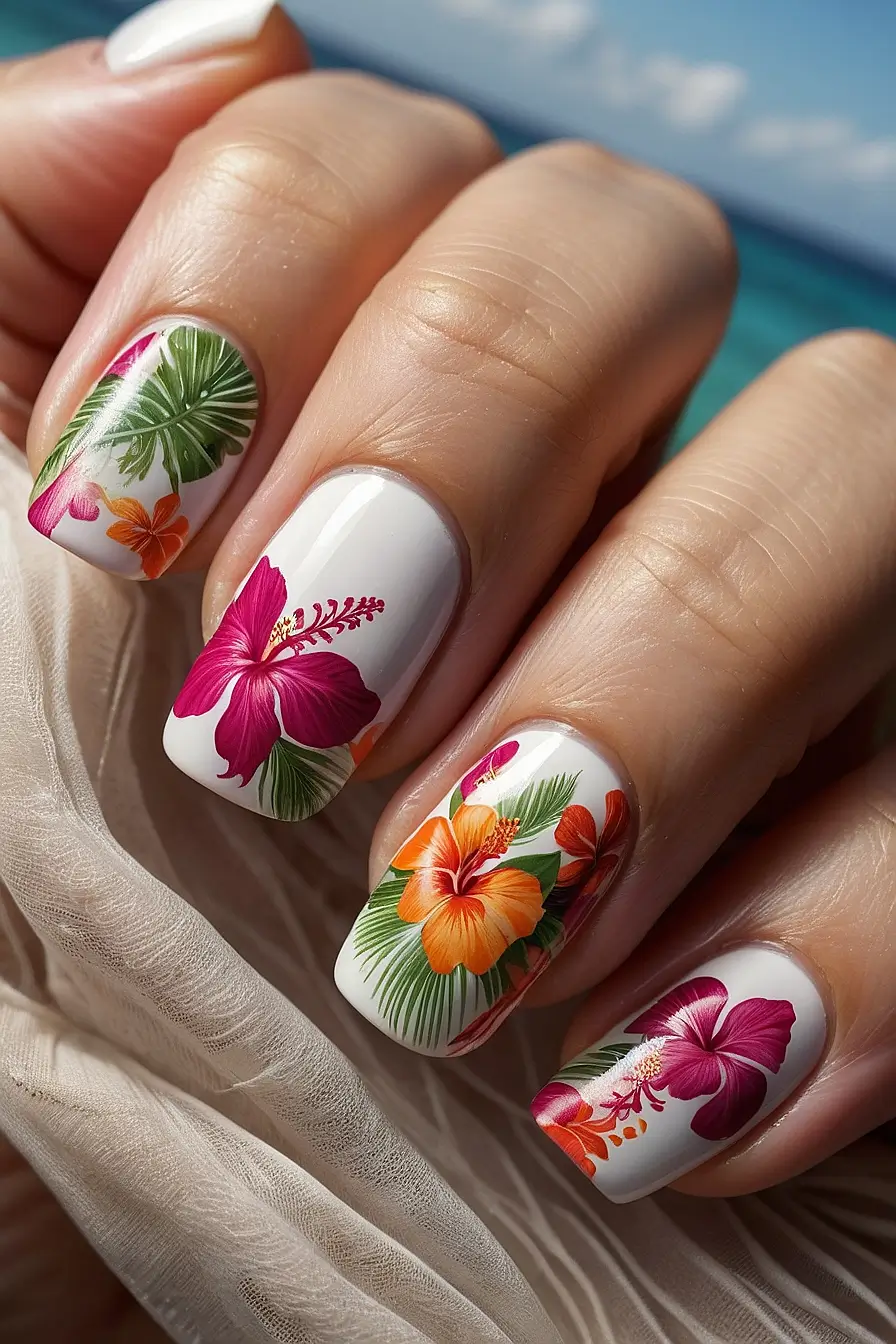 Hibiscus Flower Nails 3