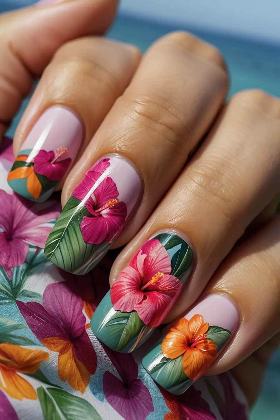 Hibiscus Flower Nails