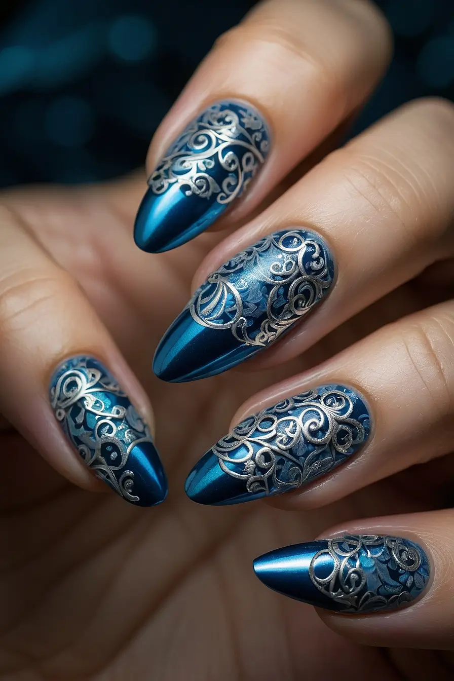 blue chrome nails 4