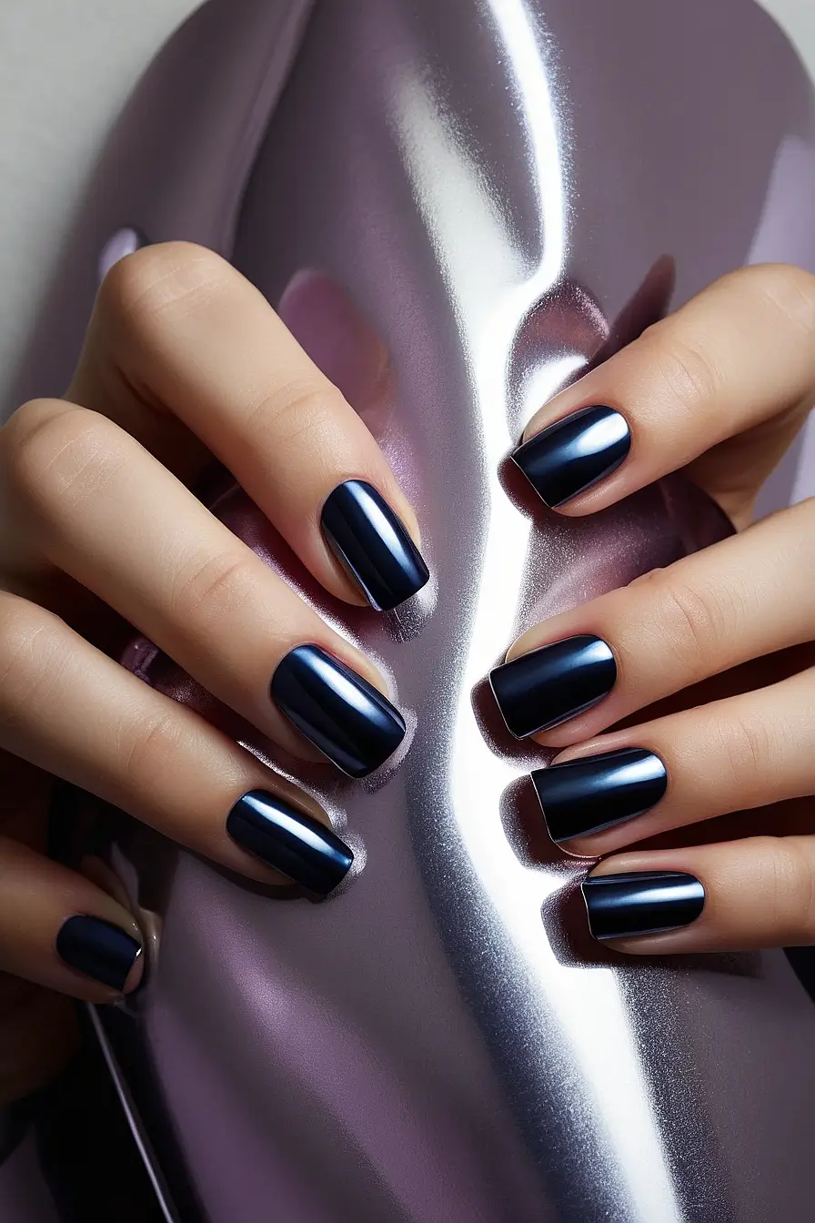 Dark Blue Chrome Nails