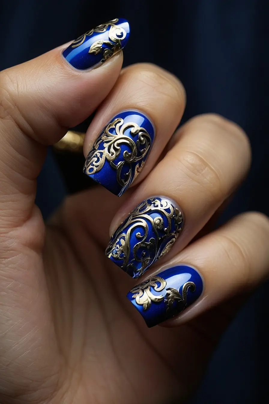 Royal Blue Chrome Nails
